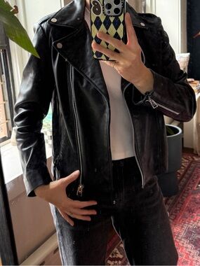 Mango Black Genuine Leather Jacket